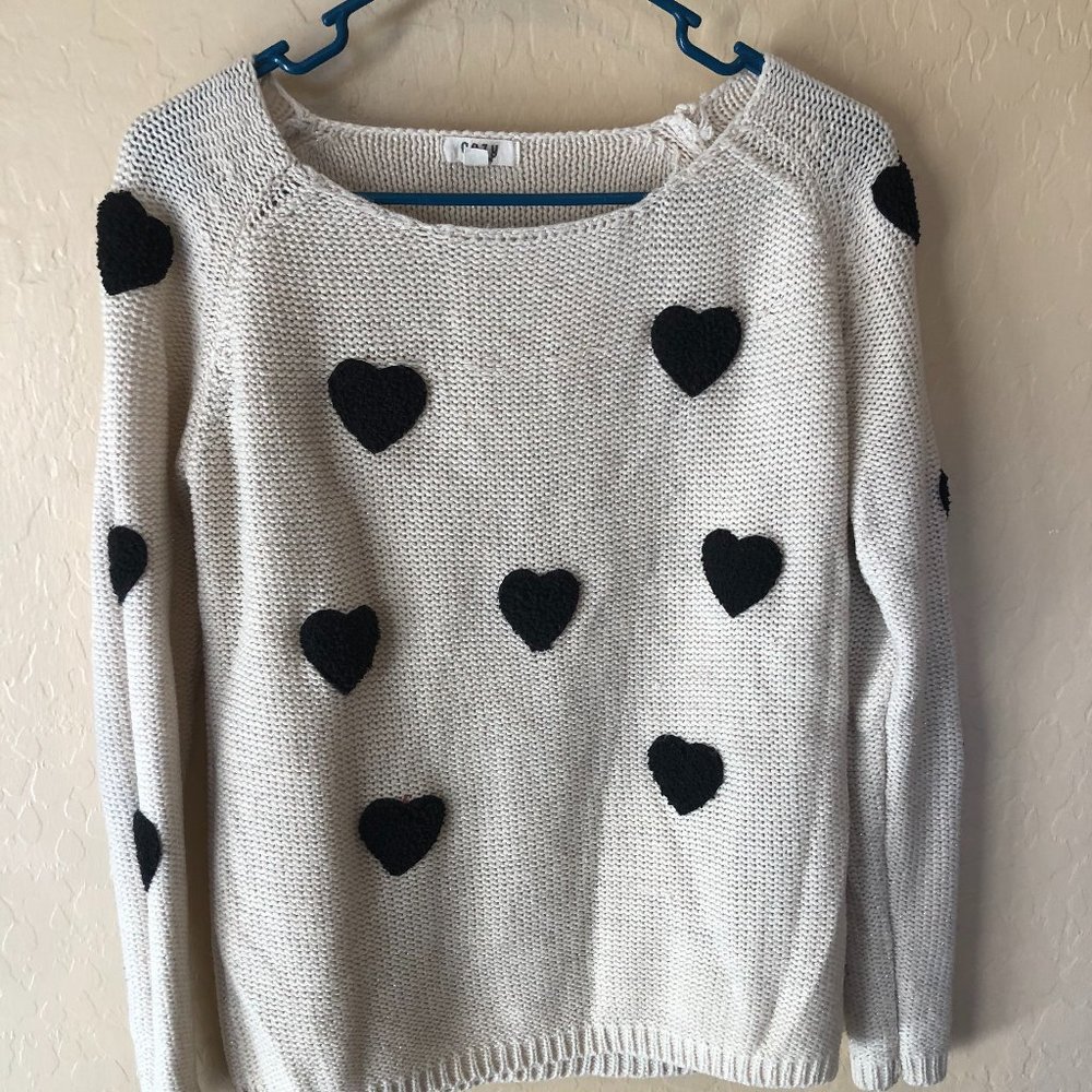 Sparkle White Valentine Sweater - Black Hearts M/L